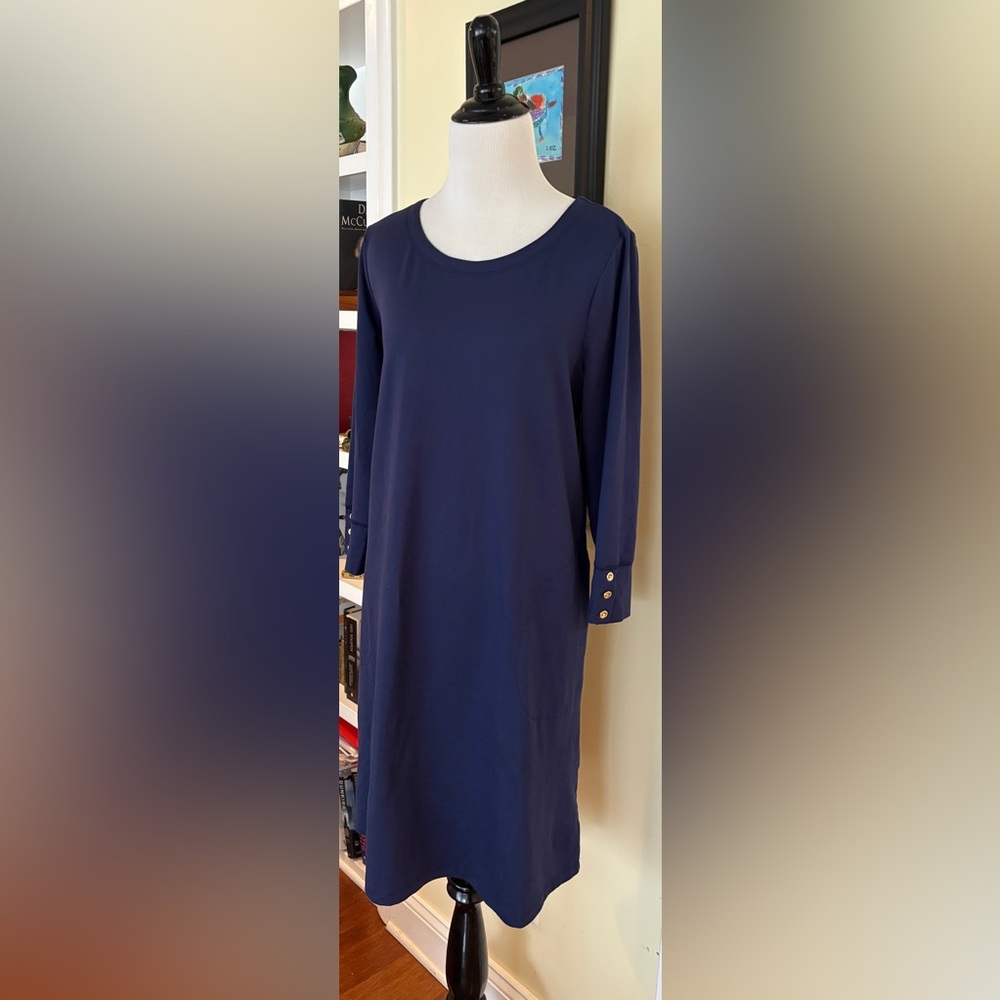 Lilly Pulitzer Dress Navy Solia Downtime Dress SZ L Tee Dress TShirt Dress - Picture 5 of 9